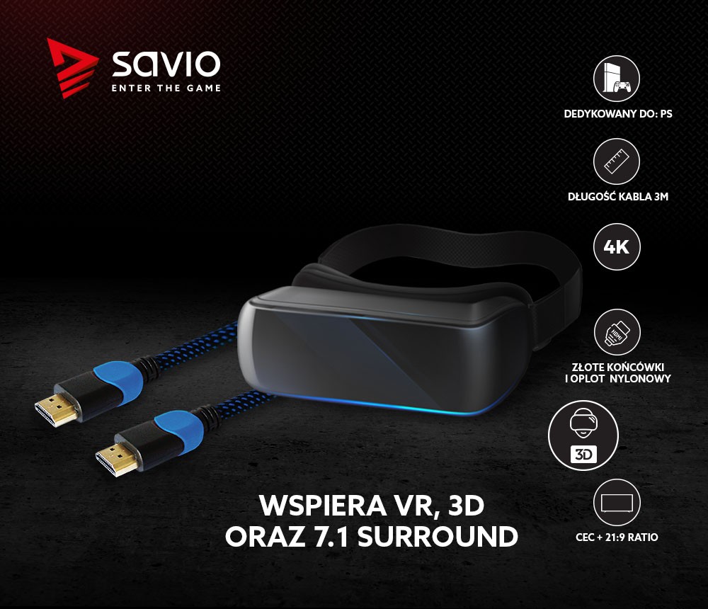 Kabel HDMI 2.0 dedykowany do Playstation niebiesko-czarny 3m, GCL-05